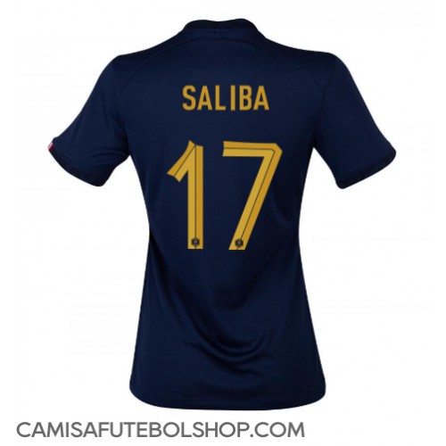 Camisa de time de futebol França William Saliba #17 Replicas 1º Equipamento Feminina Mundo 2022 Manga Curta